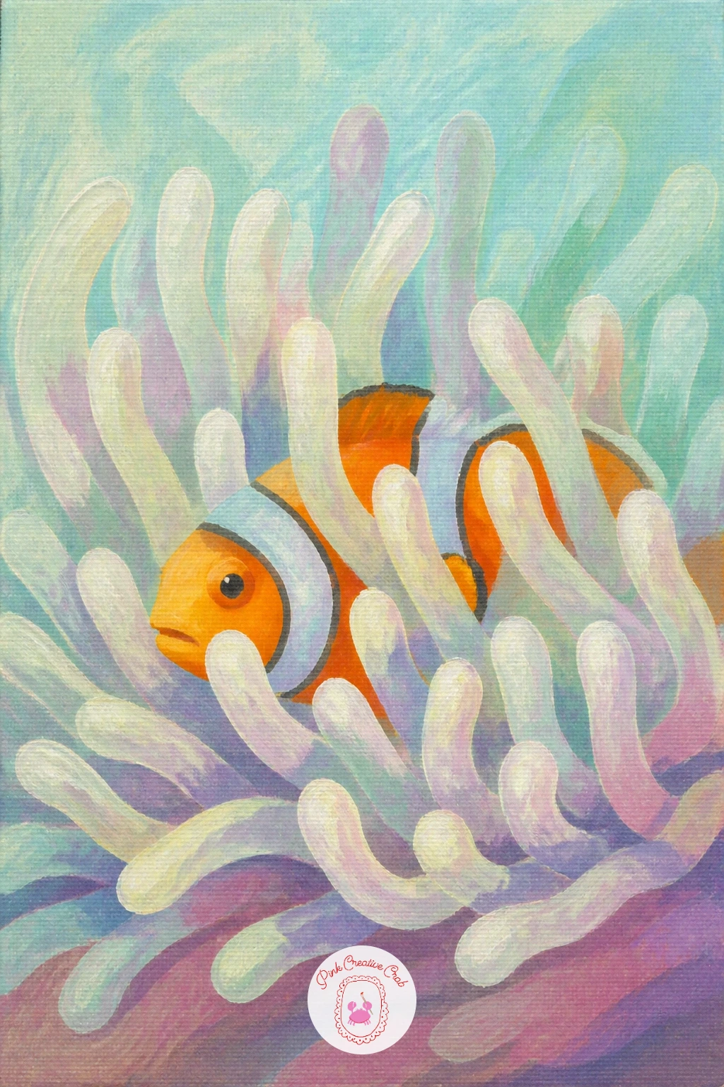 Clownfish In An Anemone — A clownfish tucked into the waving arms of a sea anemone is a classic pairing, and the anemone gives you a satisfying texture