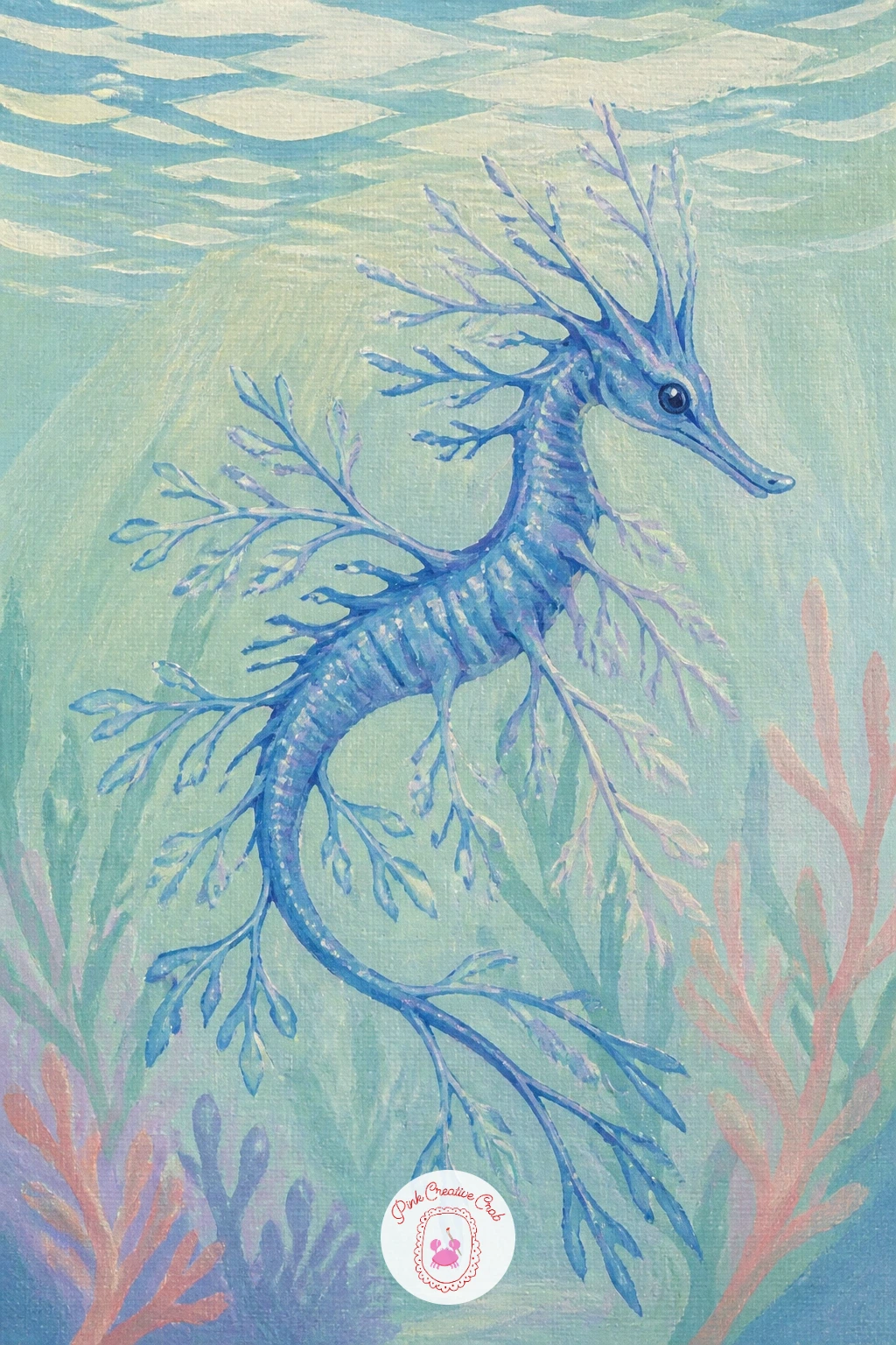 Blue Sea Dragon On The Surface — The blue sea dragon is a small, delicate creature that floats right at the surface, so this is a good chance to paint water
