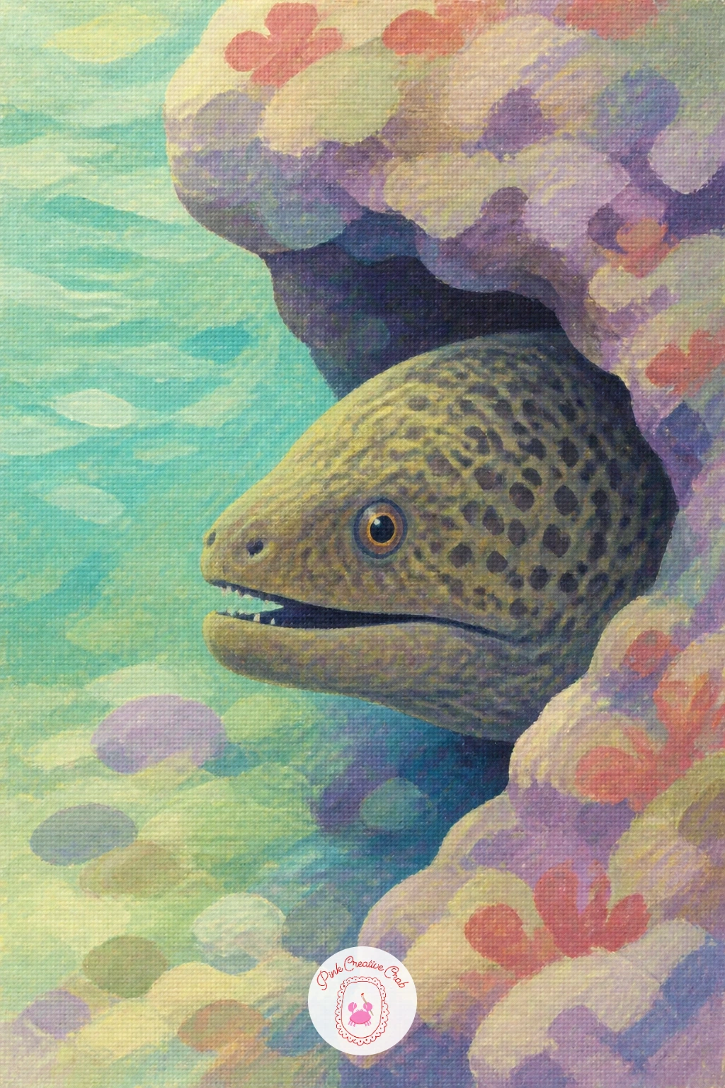 Moray Eel Peeking From A Rock — A moray eel peeking out from a crevice in a rock is a good subject for practicing a sense of something partly hidden. Jellyfish
