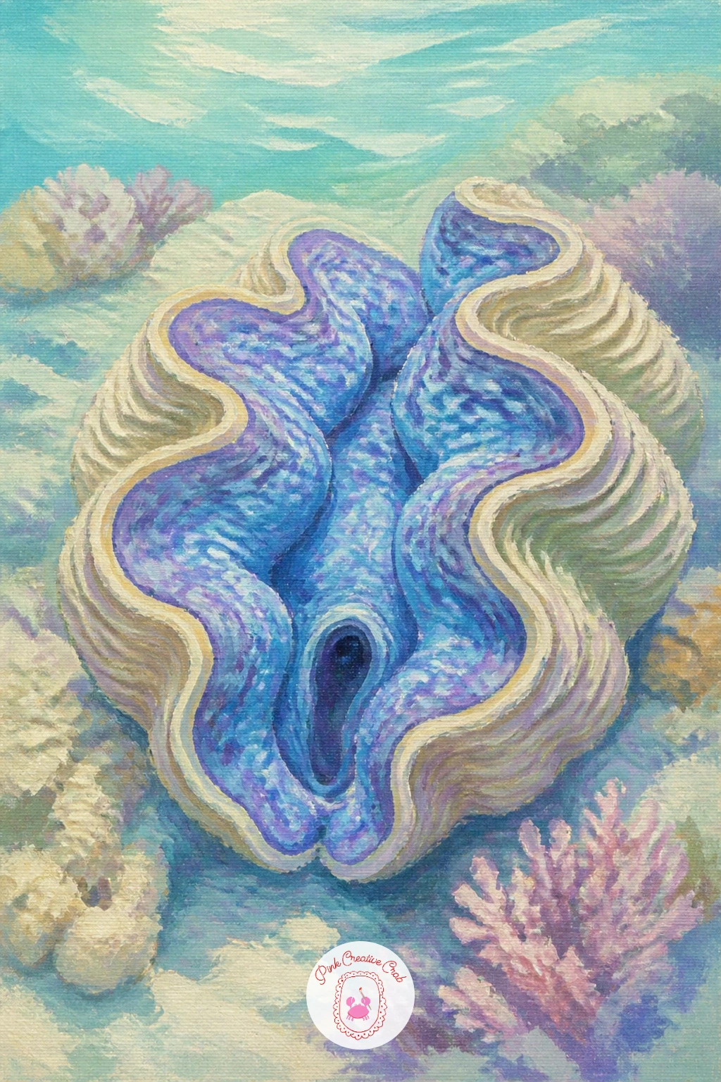 Giant Clam Open On The Reef — A giant clam with its shell open wide is a chance to paint a rippled, frilled edge and a glowing interior all in one subject.