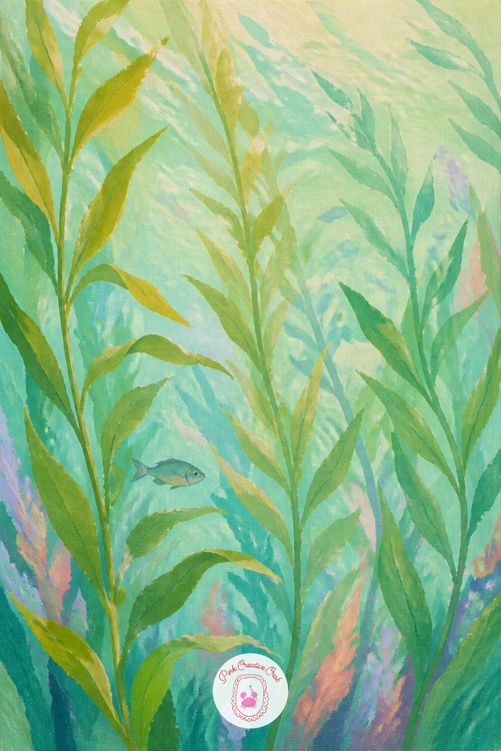 Sunlit Kelp Forest With A Small Fish — Closing out with a kelp forest is a nice way to practice tall vertical shapes and dappled light after so many rounded
