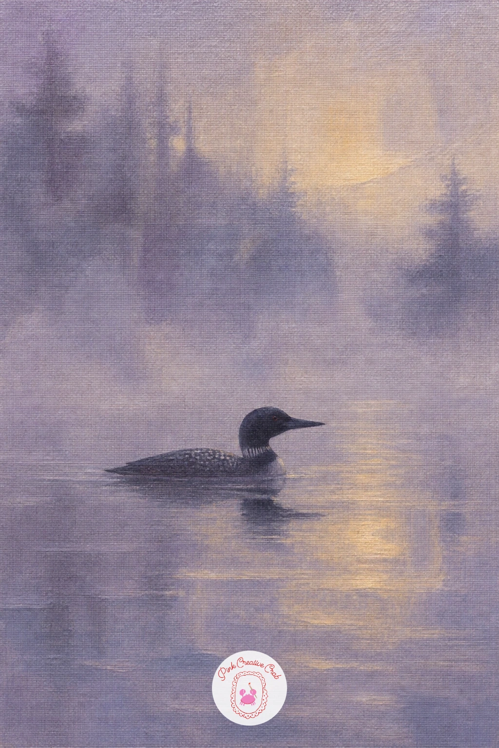Loon Gliding Through Morning Mist — Shift the mood toward something quieter with a loon gliding through mist. Lake painting