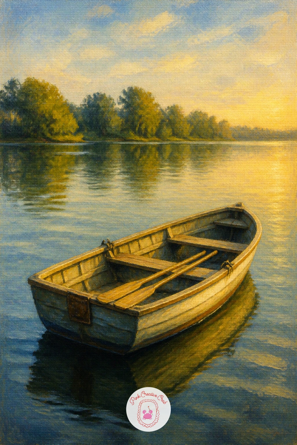 Rowboat Drifting With Its Oars at Rest — Close the list with something as still as the first idea was active: a rowboat drifting empty, its oars resting