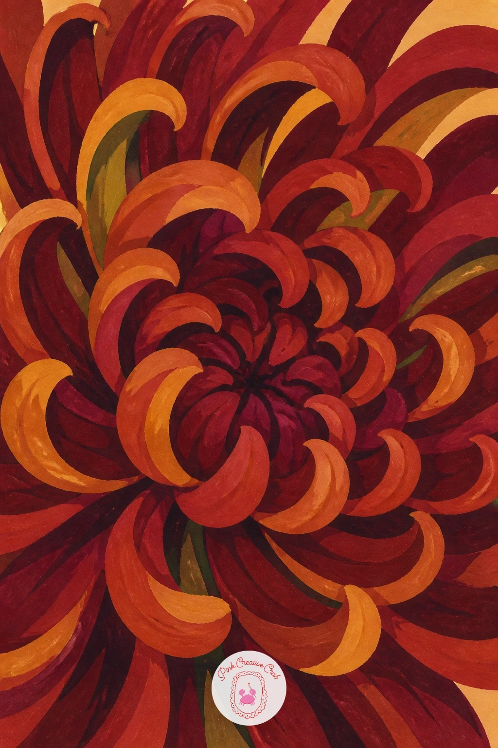 Close-Up of One Curling Mum — Zoom right in now for a close-up of one chrysanthemum, its petals curling and twisting across the whole page. Chrysanthemum