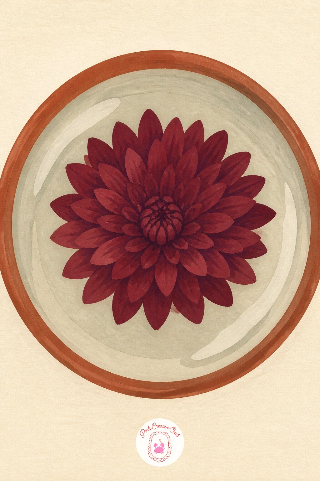 Mum Flower Floating in a Bowl of Water — Try something quieter next: a single chrysanthemum flower head floating in a shallow bowl of water, viewed from almost