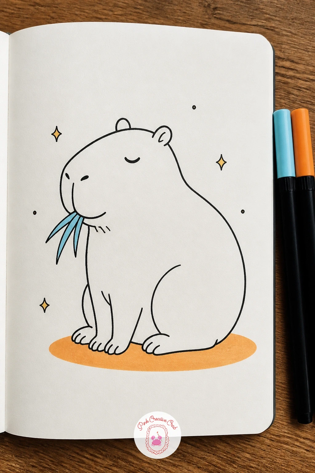 Capybara Munching Grass — Start with the easiest capybara pose there is: a simple sitting loaf shape, eyes closed, mouth slightly open around a few blades of