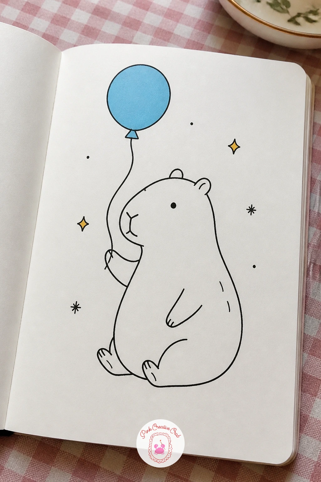 Capybara Holding a Balloon — Here is where perspective starts to matter a little, since the balloon string has to visibly connect down to a paw rather than