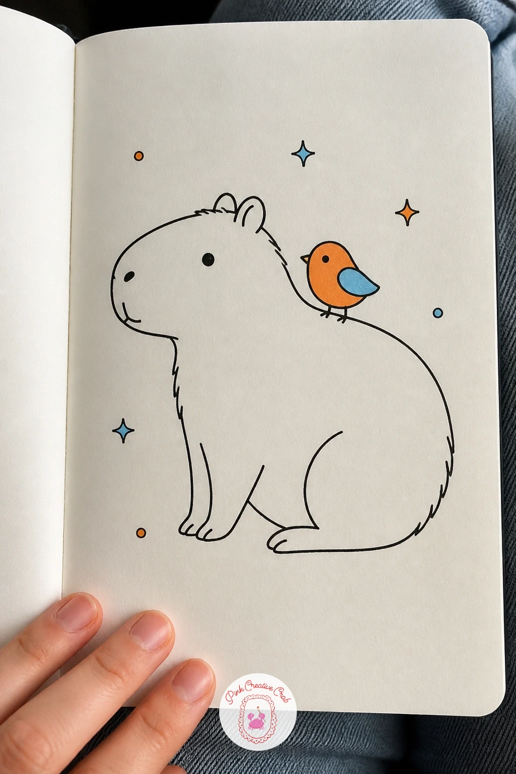 Capybara with a Little Bird Sitting on Its Back — Add height to the composition by perching something on top of the capybara rather than beside it. Capybara