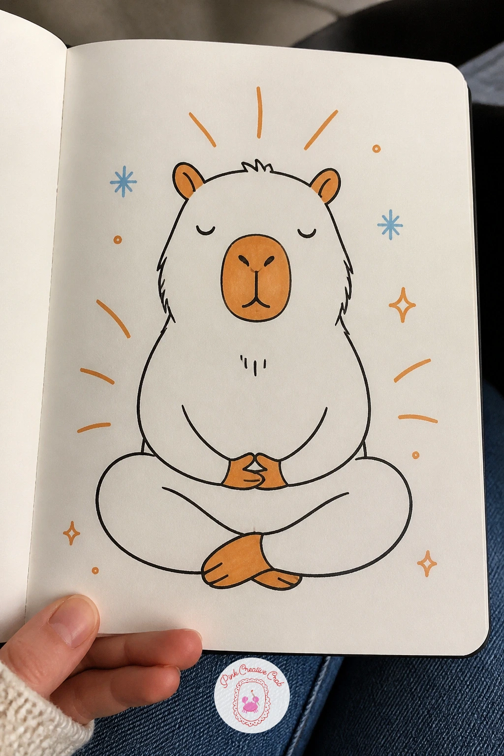 Capybara Meditating — Posture carries this whole doodle, so take a moment to compare proportions before committing to ink: the body should sit low and wide