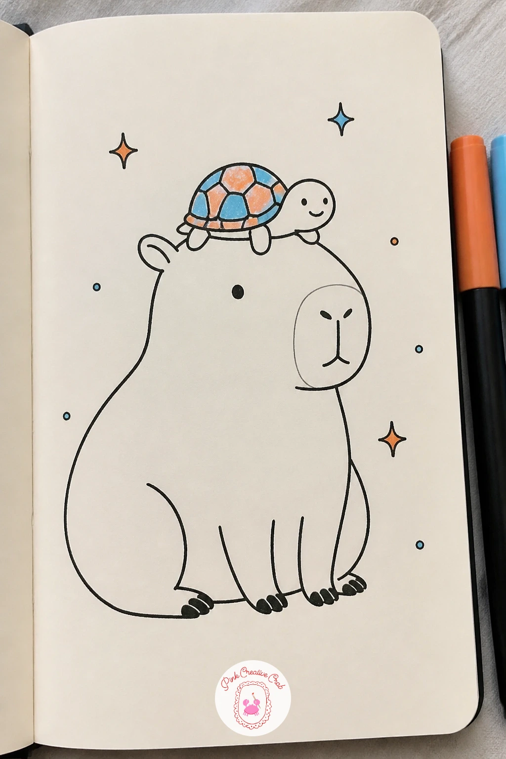 Capybara With a Turtle Friend on Its Head — Weight and balance matter here, since a turtle perched on the head needs to look settled rather than about to slide