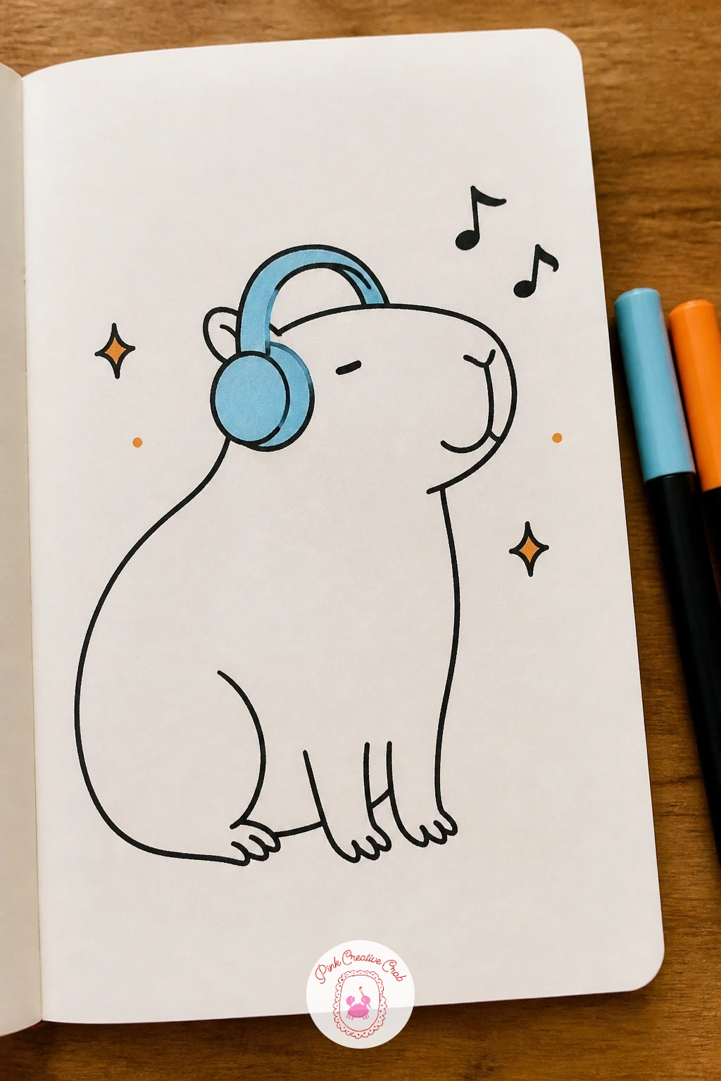 Capybara Wearing Headphones — Circles need to line up here, so start with the ears rather than the headphones themselves. Capybara doodle