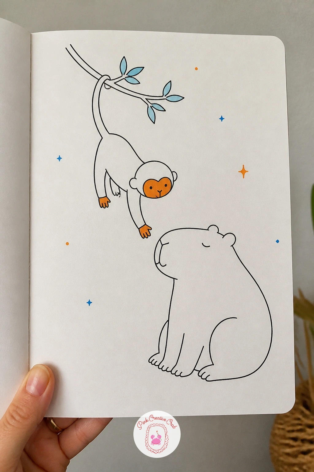 Capybara and a Monkey Friend — Movement sets this pairing apart from the earlier side-by-side animal doodle, since a monkey naturally adds a swinging arm or a