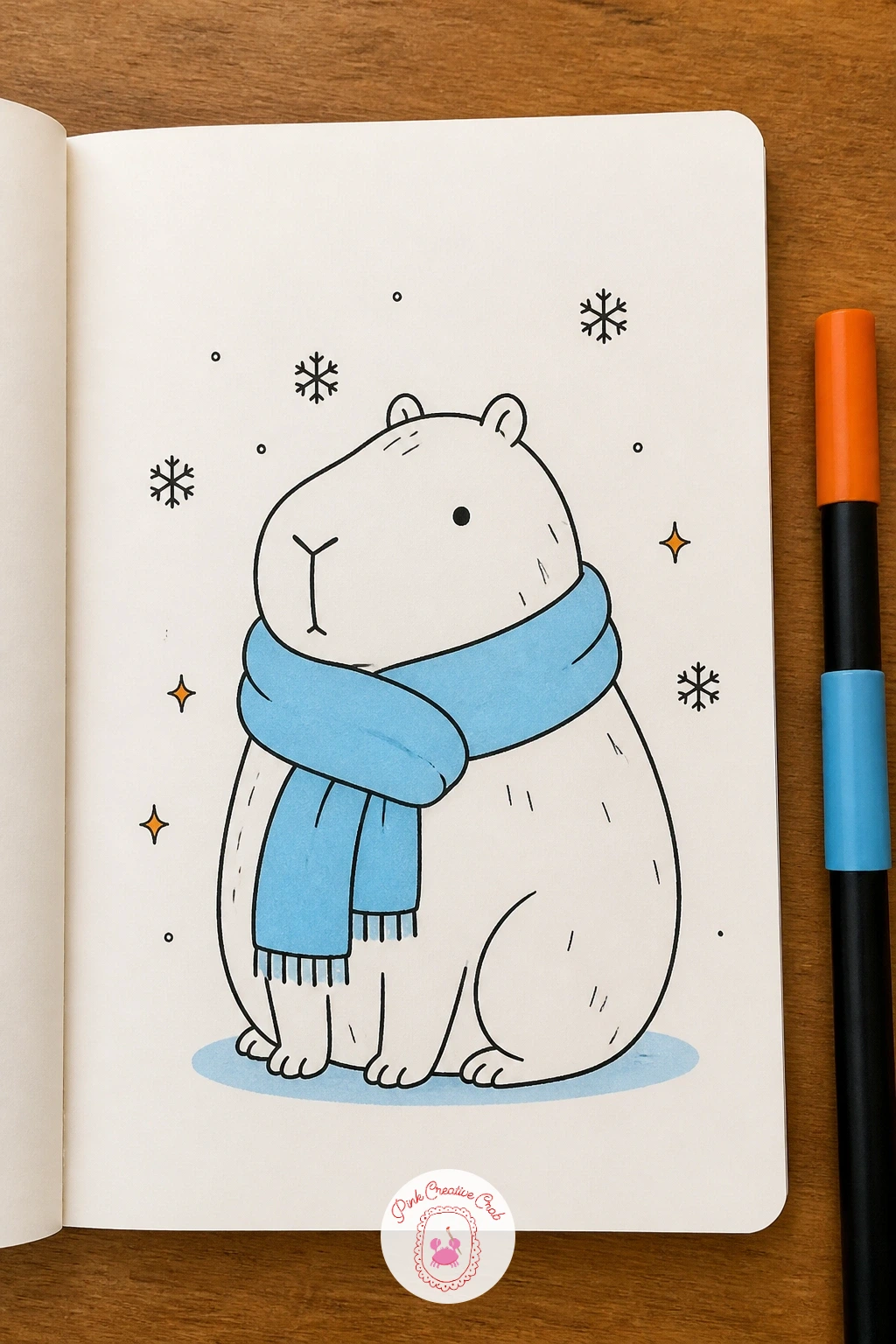 Capybara in a Scarf in the Snow — Cold weather scenes rely on the light source feeling consistent, so decide where the snow sits brightest and keep the