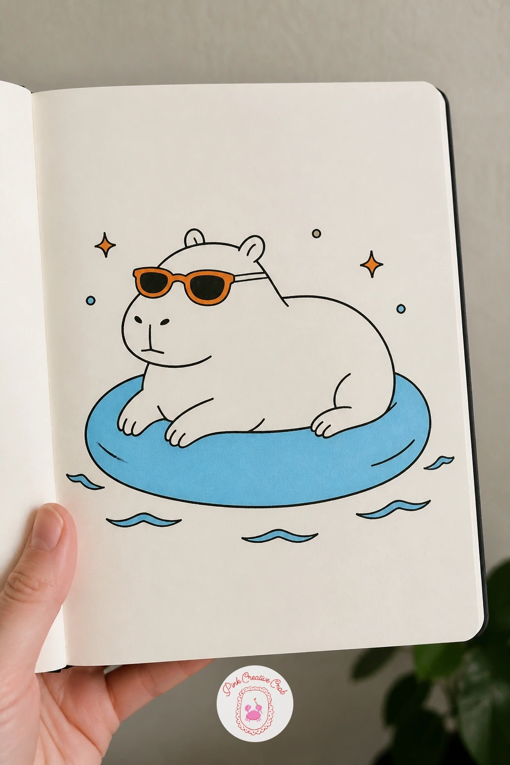 Capybara on a Pool Float in Sunglasses — Keep the light source overhead and bright for this one, since a sunny pool scene depends on confident, simple shapes