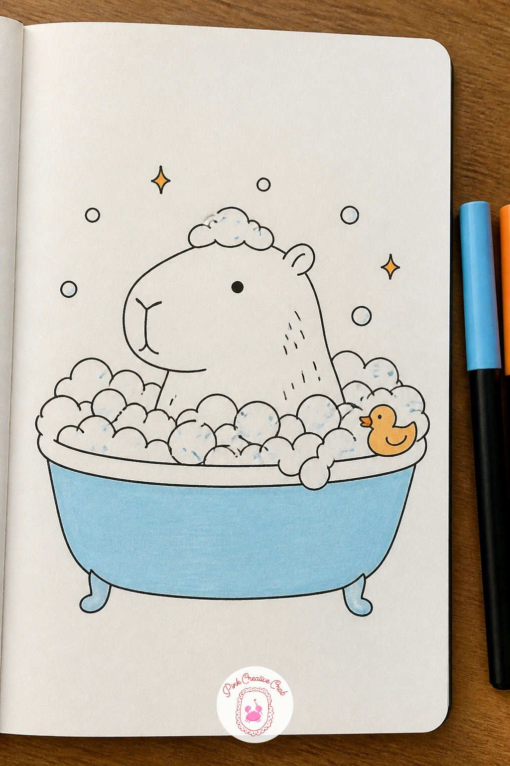 Capybara Soaking in a Tub of Bubbles — Edges and texture matter most here, since bubbles need to look soft and uneven rather than like a row of identical