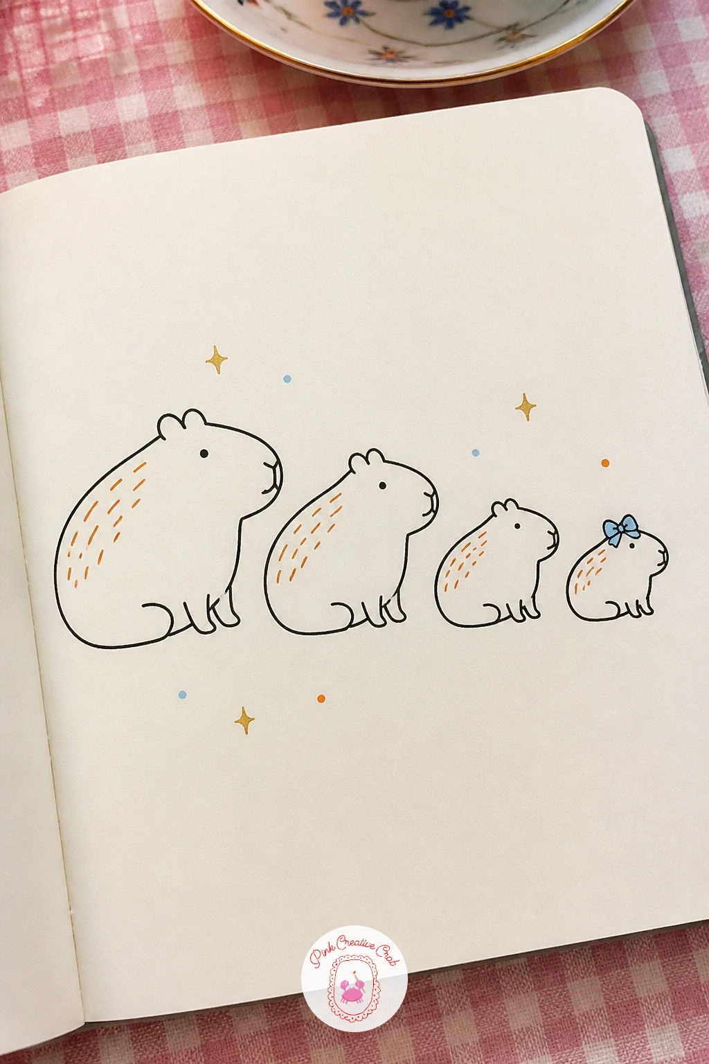 Capybara Family Lined Up by Size — Close out the set with a proportion exercise, since a believable family line-up depends entirely on consistent size steps