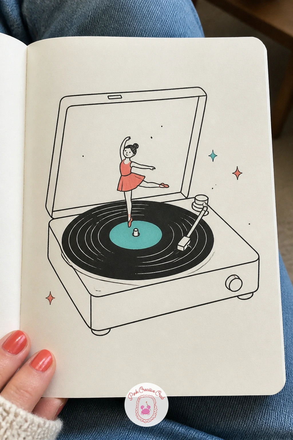 Record Player With Tiny Dancer — A record player with a tiny dancer on the turntable needs a steady circle, so trace one from a coin or a bottle cap if