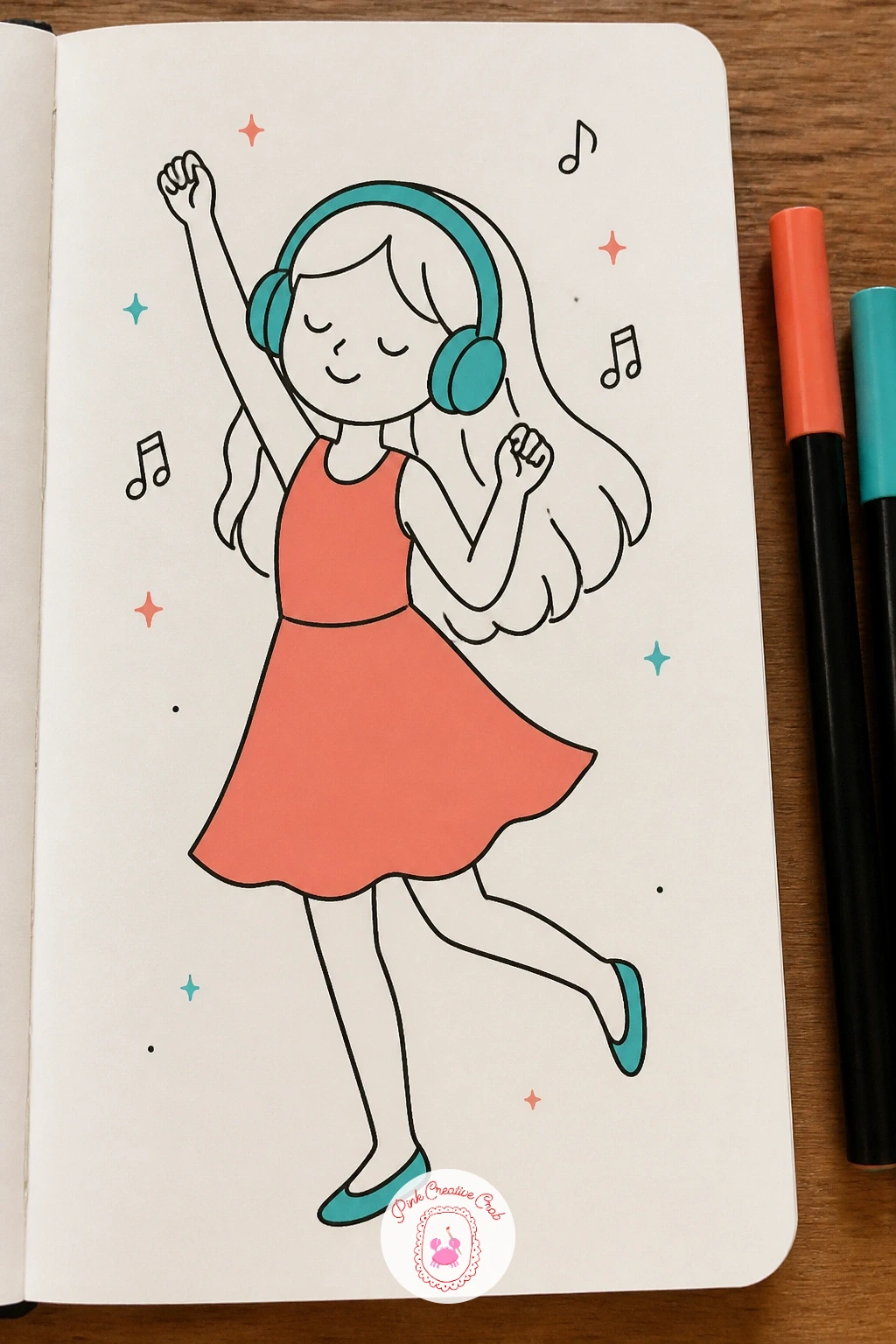 Girl Dancing In Headphones — Give the headphones from earlier a wearer: a girl dancing with her arms up and eyes closed, headphones resting over her hair.
