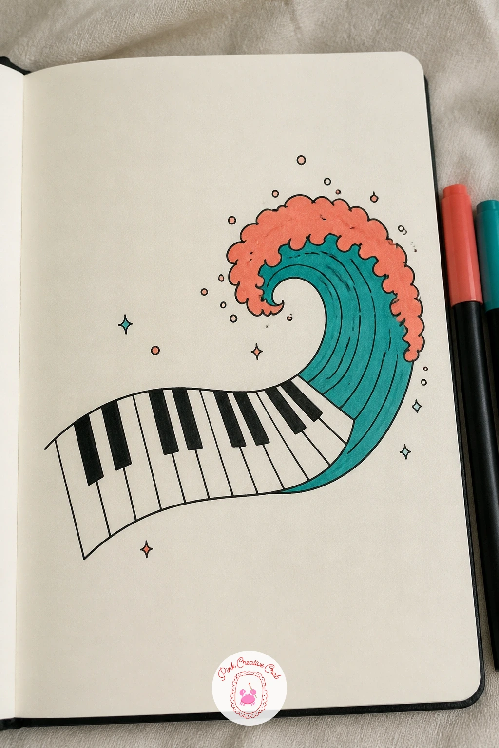 Piano Keys Into Wave — Piano keys turning into an ocean wave is a nice conceptual jump, and it works because both shapes are made of simple repeating lines.