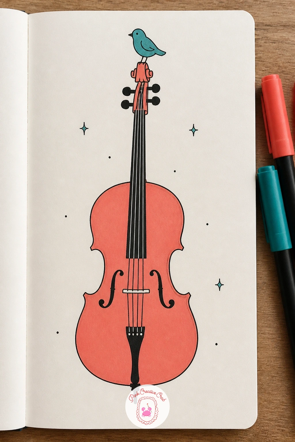 Bird Perched On Cello — A bird perched on top of a cello combines two curved subjects into one scene, good practice for keeping proportions sensible between a