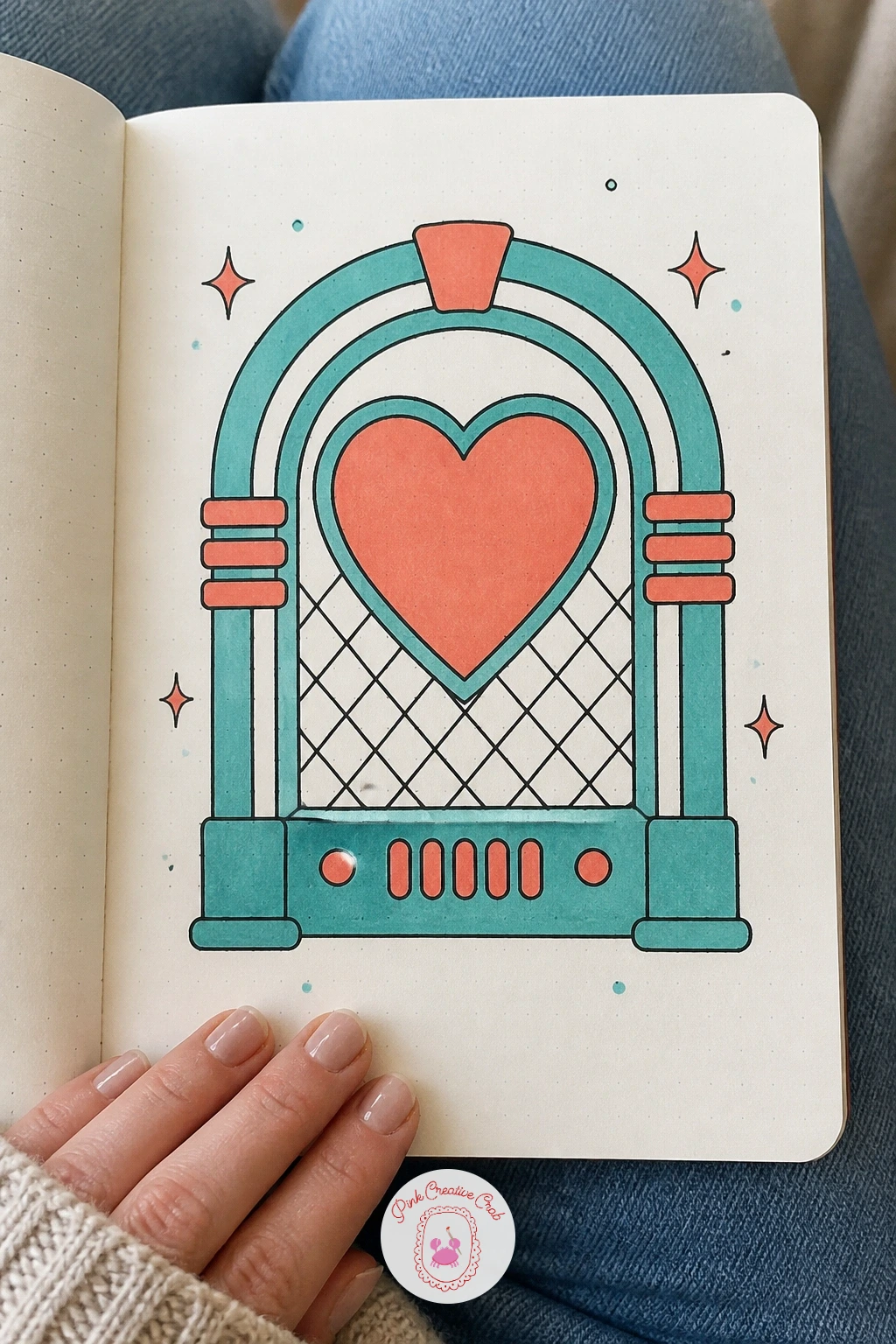 Jukebox With Heart Front — A jukebox with a heart shaped front panel is a fun one for anyone who likes a bit of retro styling in their doodles. Music doodle