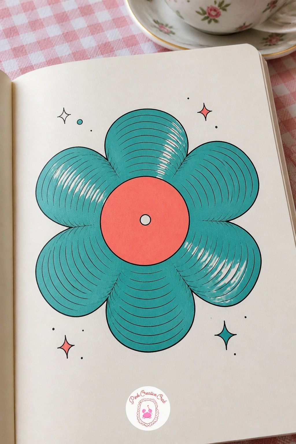 Flower Shaped Record — A vinyl record shaped like a flower turns a flat circle into something more playful. Music doodle