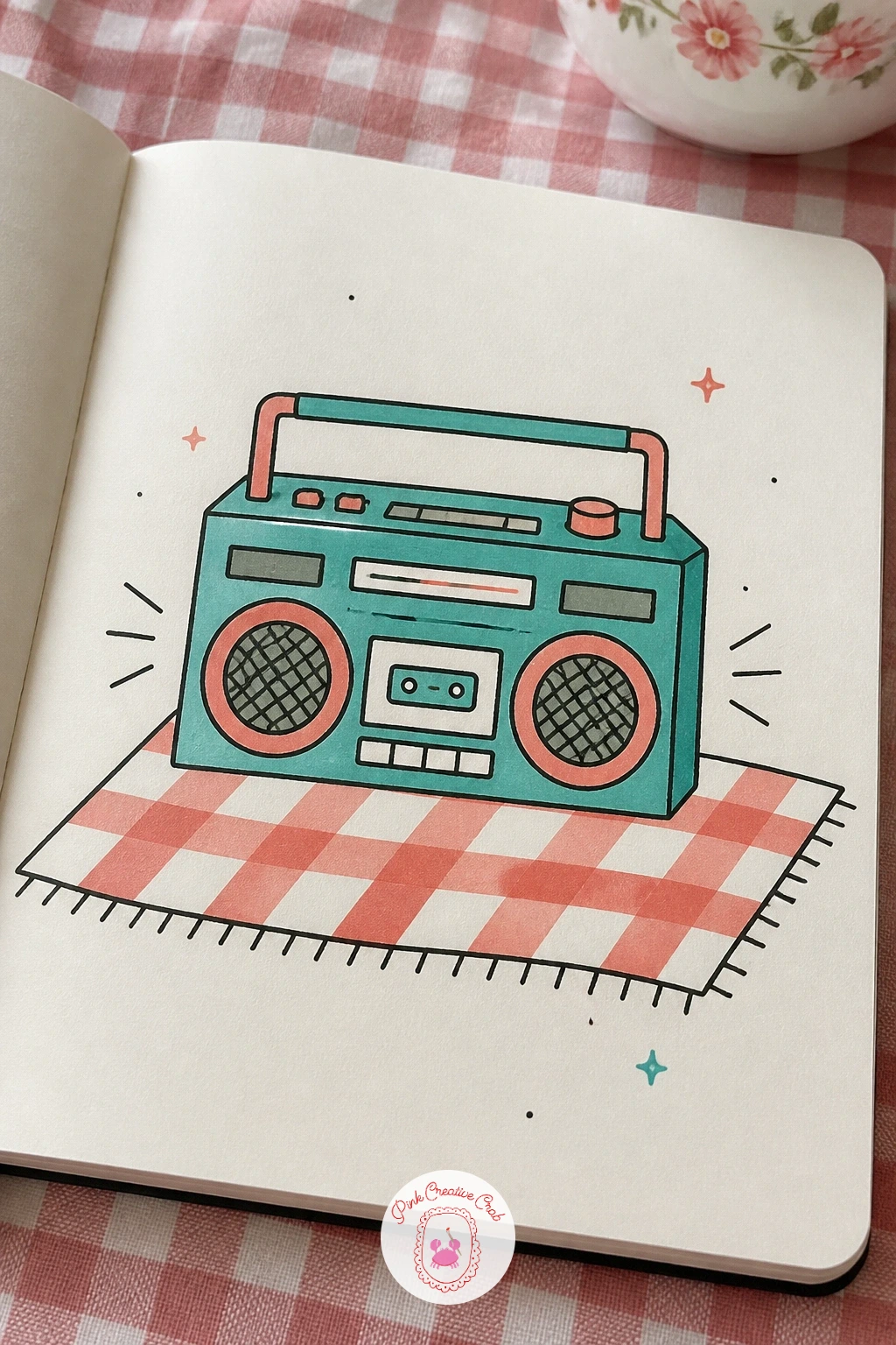 Boombox On Picnic Blanket — A boombox sitting on a picnic blanket builds a small outdoor scene out of two very different shapes. Music doodle