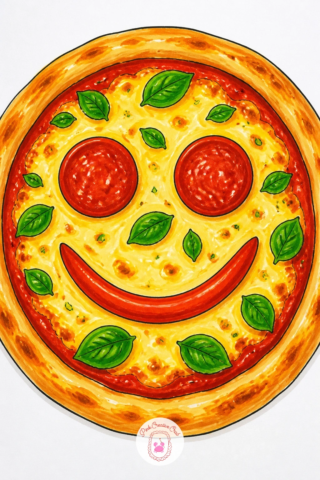 Kids Pizza With A Smiley Face — Keep the mood playful with a kids' pizza topped to make a smiley face, pepperoni eyes, a pepper smile, maybe a sprig of basil