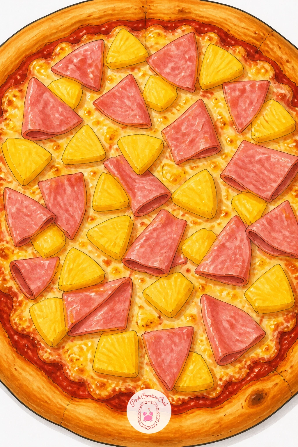 Pineapple And Ham Pizza — Settle any kitchen debate on paper with a pineapple and ham pizza, drawn without judgment and with just as much care as the
