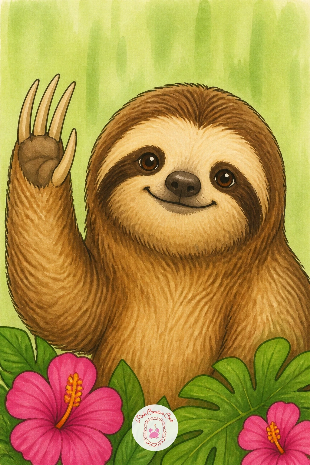 Sloth Waving Very Slowly — Keep it simple again with a sloth waving very slowly, one paw raised in a gentle greeting straight to the viewer. Sloth drawing