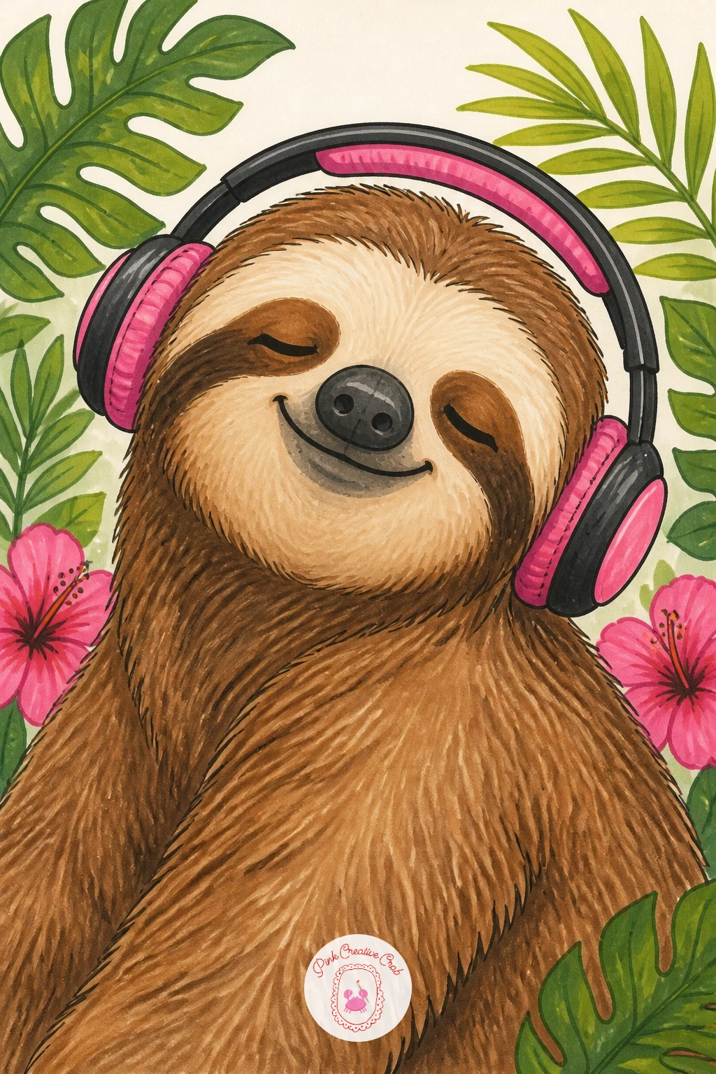 Sloth Wearing Headphones — Bring the sloth into the modern day with a sloth wearing headphones, head tilted slightly as if caught enjoying a slow song. Sloth