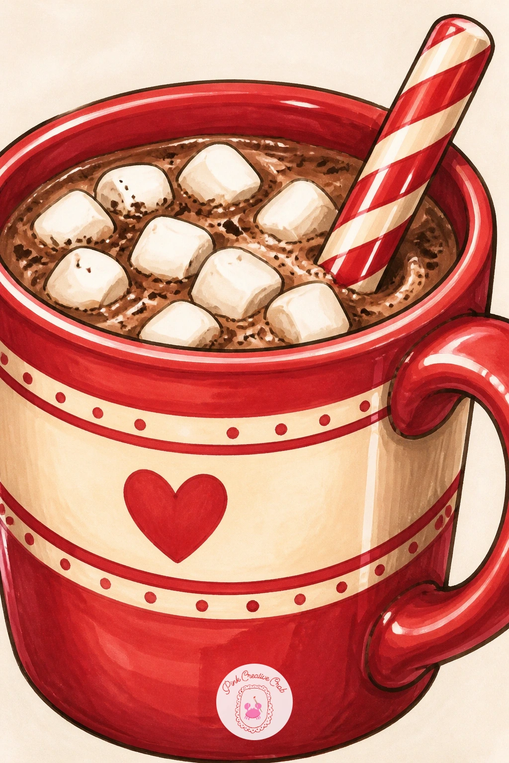 Mug With A Peppermint Stick Stirrer — Mug with a peppermint stick stirrer is a good chance to practice a spiral pattern on a small object. Hot chocolate drawing