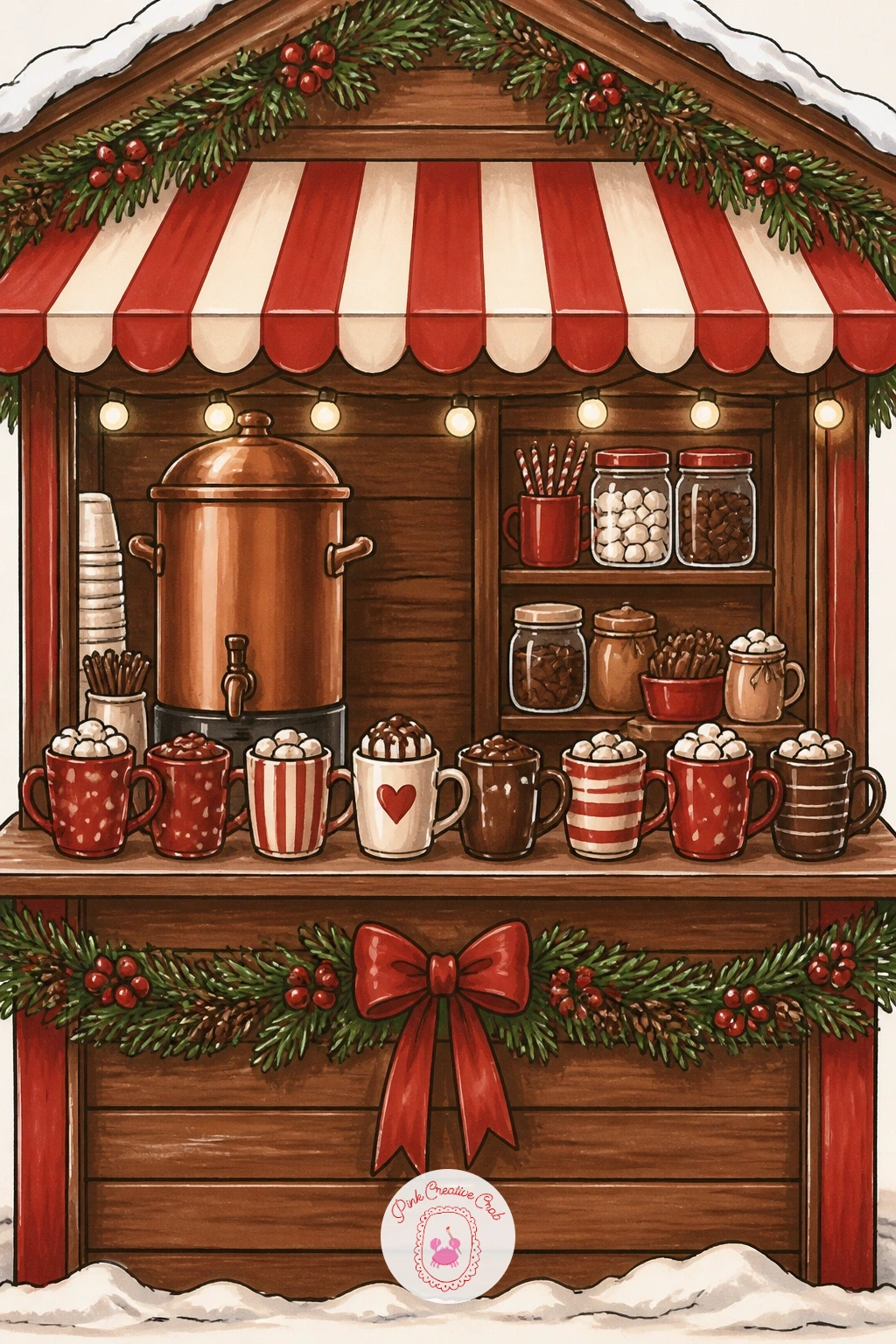 Hot Chocolate Stand At A Winter Market — Hot chocolate stand at a winter market is the first real scene on this list, so simplify it down to three shapes