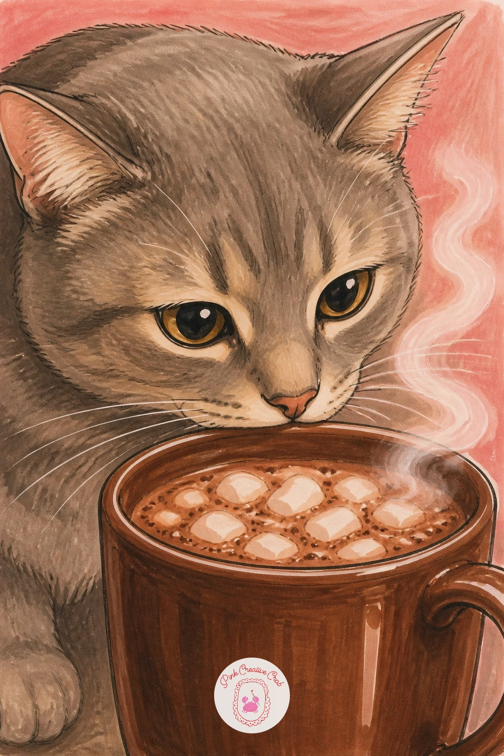 Cat Sniffing A Cocoa Mug — Cat sniffing a cocoa mug pairs a simple animal pose with the mug you have already been practicing. Hot chocolate drawing