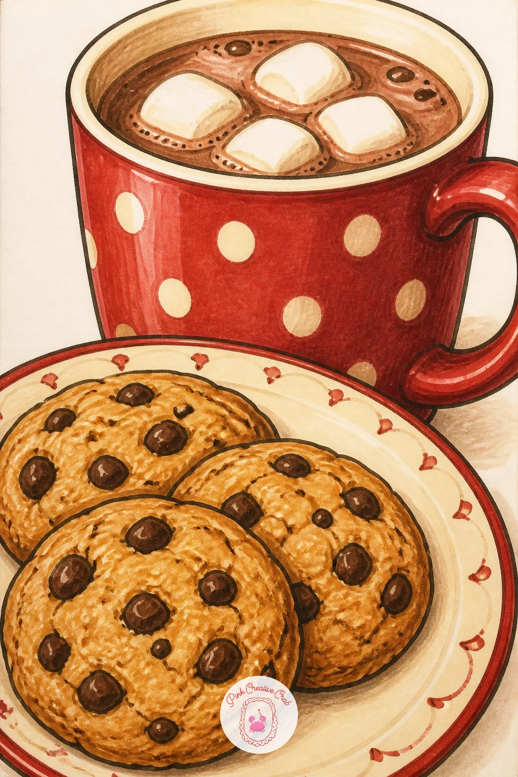 Cocoa Mug With A Plate Of Cookies — Cocoa mug with a plate of cookies is a simple pairing that works well as a quick still life. Hot chocolate drawing
