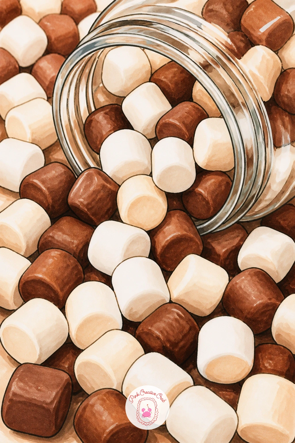 Mini Marshmallows Spilling From A Jar — Mini marshmallows spilling from a jar turns a simple topping into the main subject, with the jar tipped on its side and