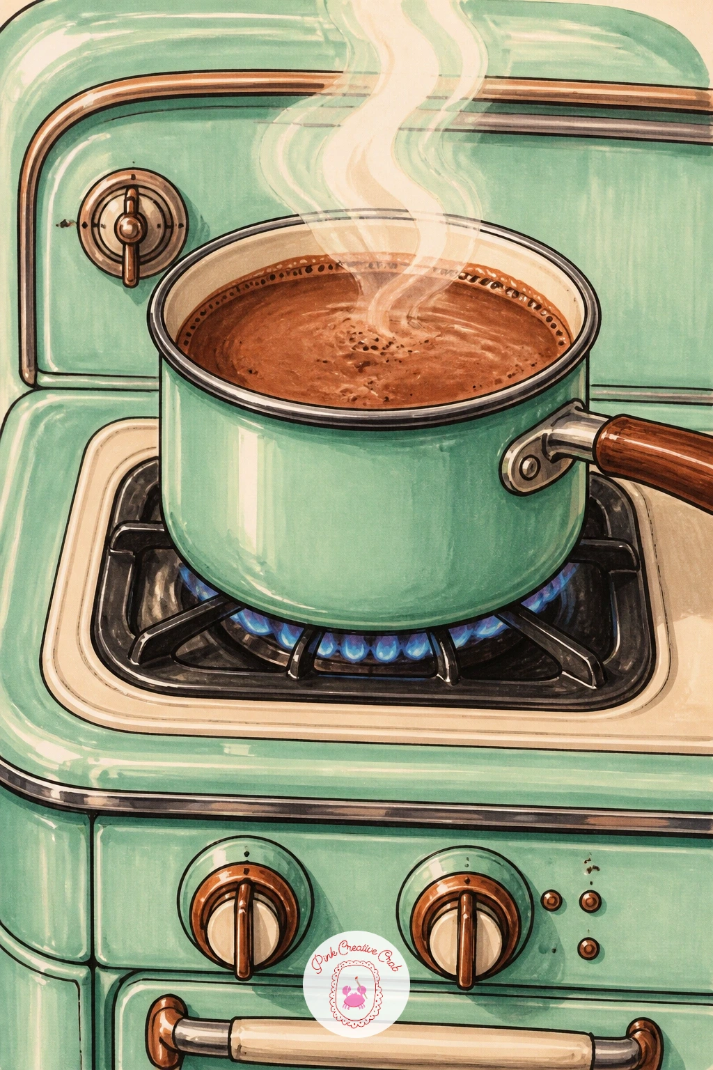Pot Of Cocoa On A Vintage Stove — Pot of cocoa on a vintage stove brings in a bit of furniture drawing, so start with the stove as a simple boxy shape with
