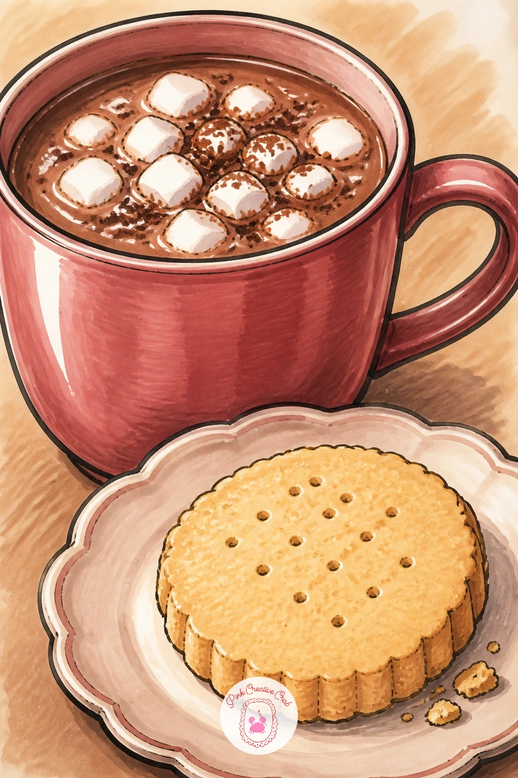 Cocoa With A Shortbread Cookie — Mug of cocoa with a shortbread cookie is a simple still life pairing that works well for practicing edges and texture. Hot