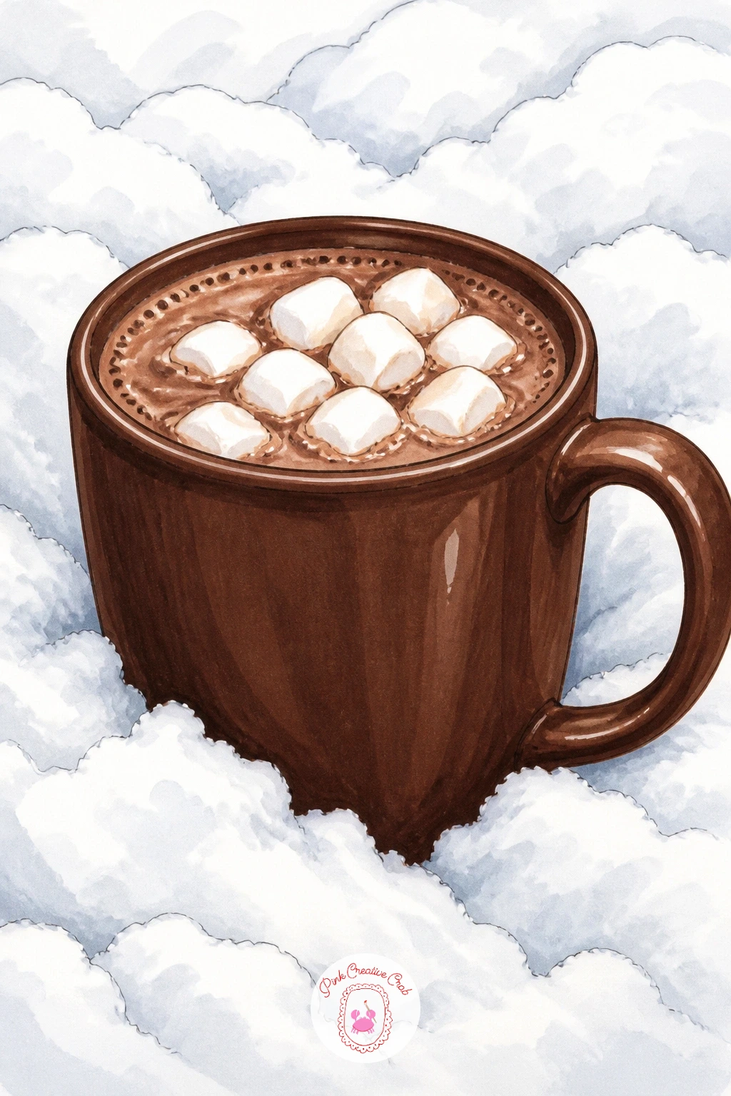 Cocoa Mug Sitting In Fresh Snow — Cocoa mug sitting in fresh snow turns the mug itself into the whole composition, nestled directly into a soft mound of snow