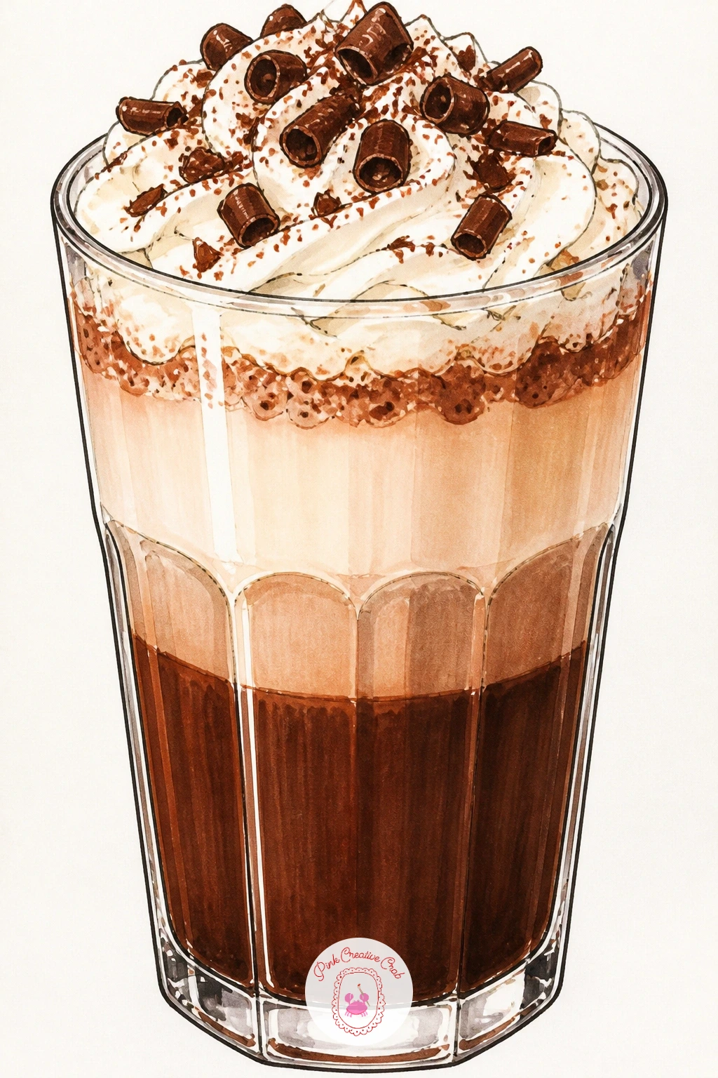 Tall Glass With Layered Cream — Tall glass of hot chocolate with layered cream is the most technical drawing on this list, since it asks you to show distinct