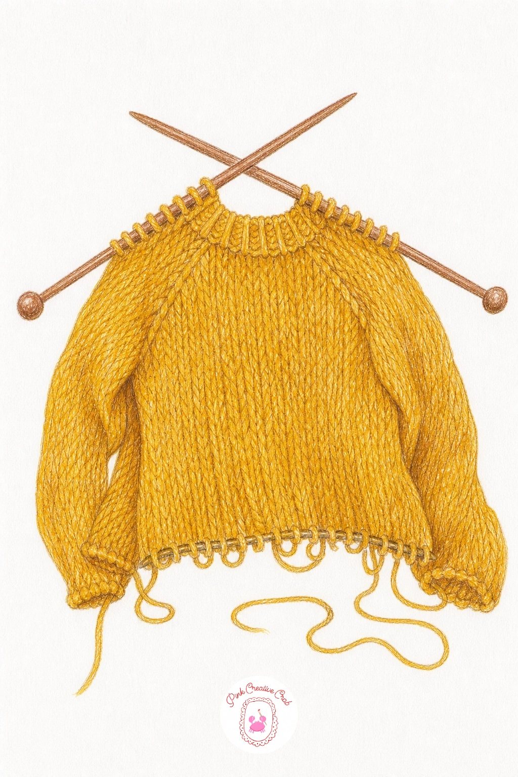 Knitting Needles in a Half-Finished Sweater — Give the yarn a rest and draw the work in progress itself. Knitting drawing