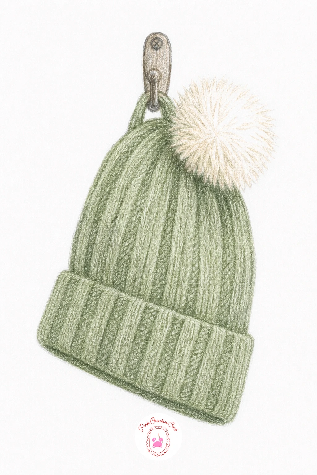 Pom Pom Hat Hanging on a Hook — Simplify again with one small, satisfying object: a knitted hat with a fluffy pom pom, hanging from a single wall hook.