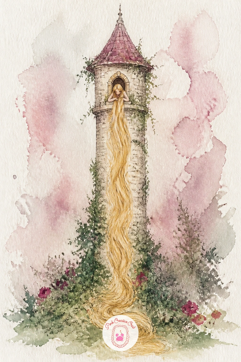Tower With Golden Hair Falling — A tall tower with long golden hair falling from its single window needs a strong sense of scale, so measure the tower as
