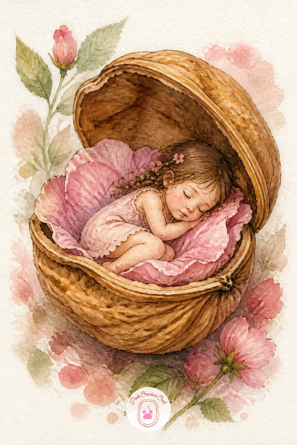 Tiny Girl Asleep In A Walnut Shell — Scale right down for a tiny girl asleep inside an open walnut shell, which asks you to think carefully about proportion