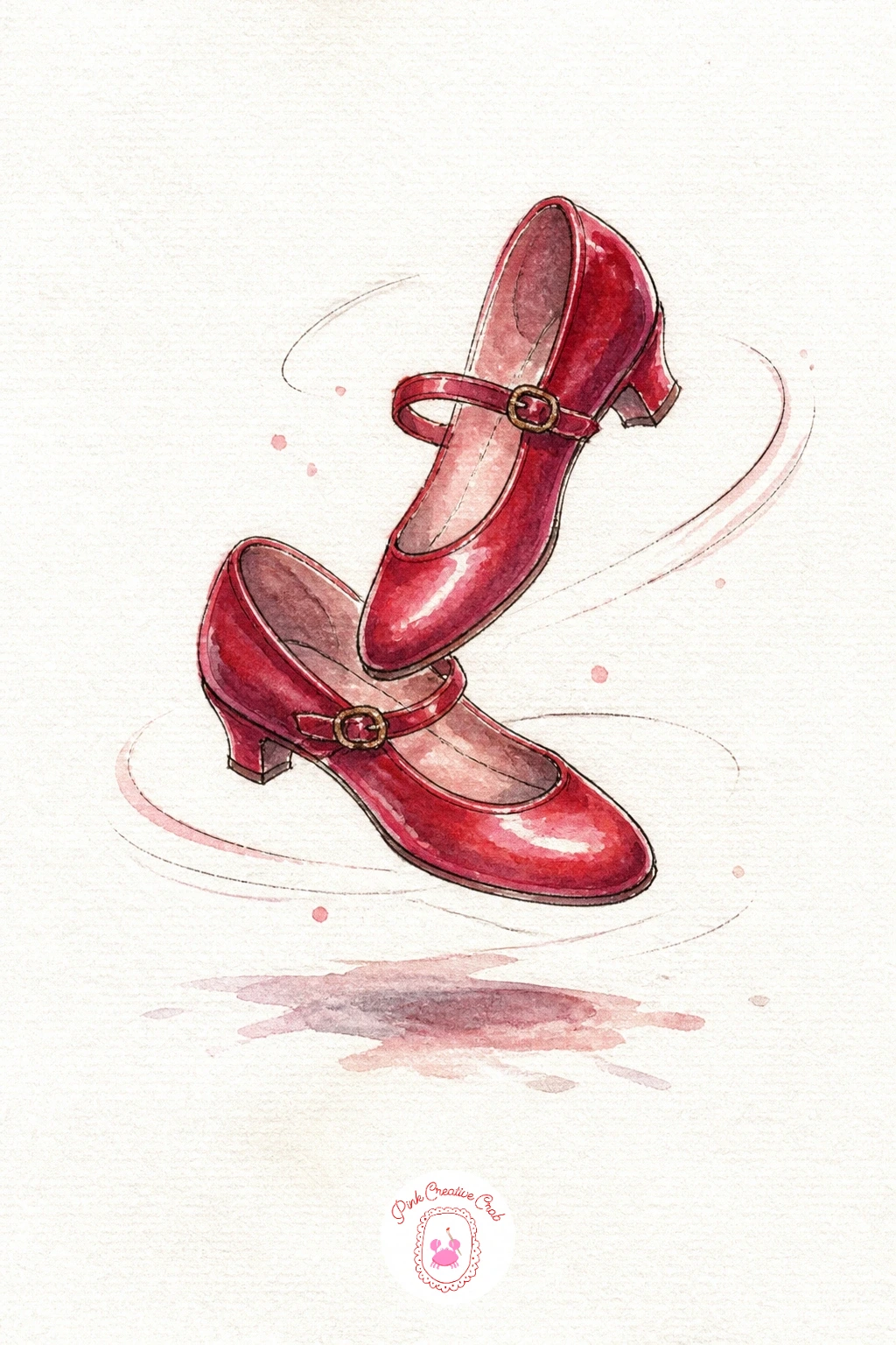 Red Shoes Dancing Alone — For a strange, lively image, paint a pair of red shoes dancing on their own, caught mid-motion with no feet inside them, on an