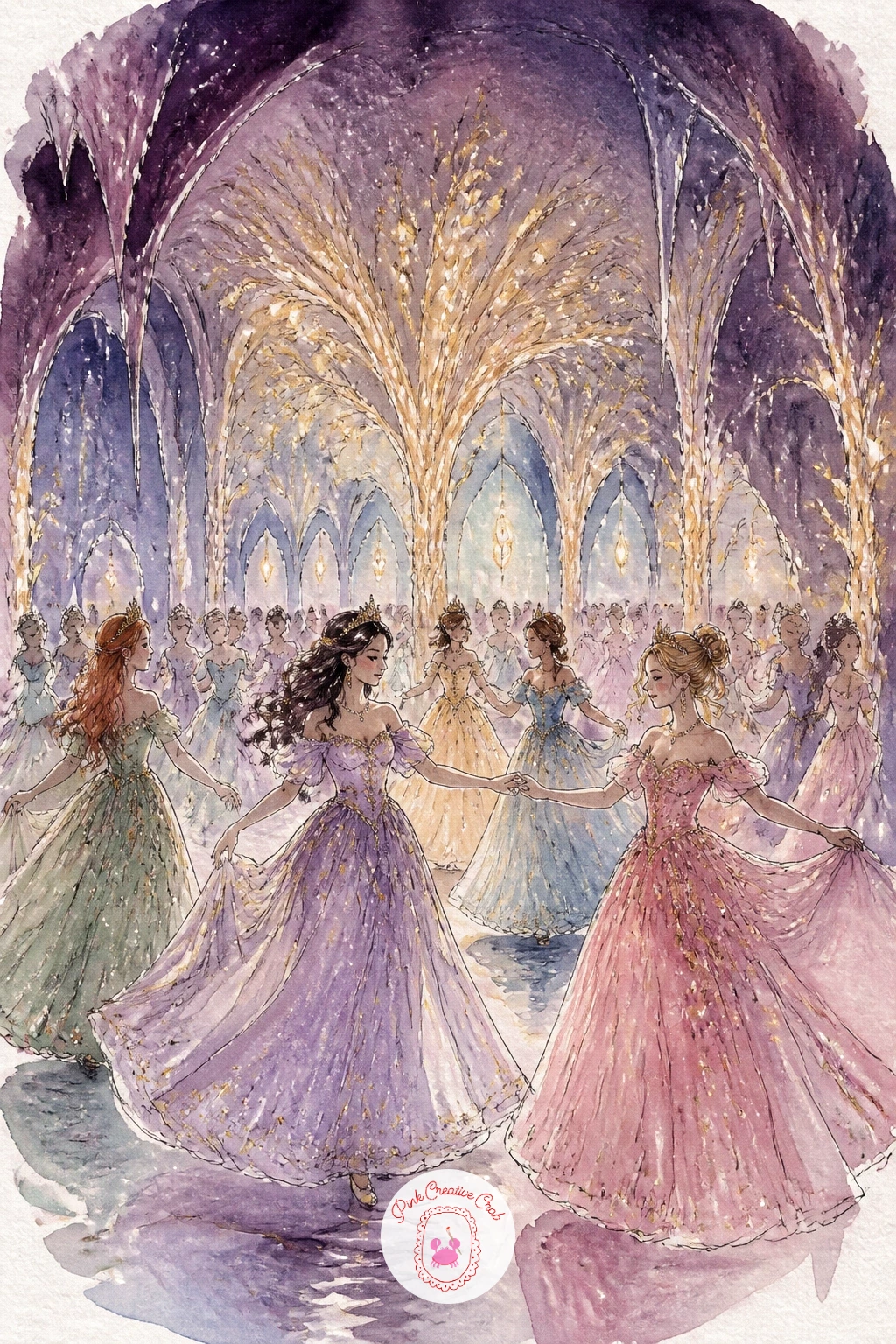Twelve Princesses Dancing Underground — For the most ambitious scene on this list, paint twelve princesses dancing in an underground ballroom lit by silver and