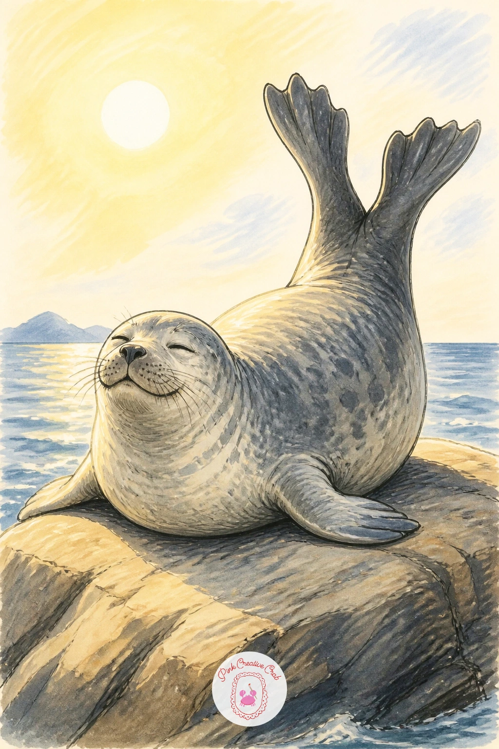 Seal Sunbathing on a Rock With Tail Up — Move from ice to rock with a seal stretched out sunbathing, back arched and tail flippers lifted in that funny banana