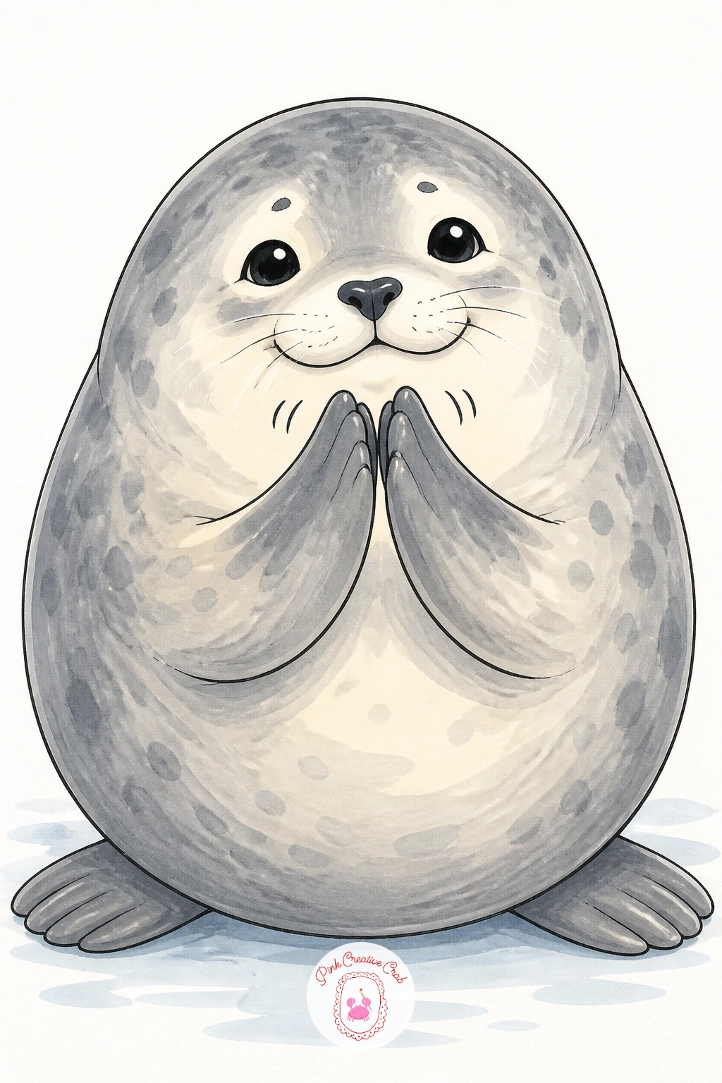 Seal Clapping Its Flippers — Give the page some motion with a seal caught mid-clap, both front flippers raised and nearly touching above a round belly. Seal