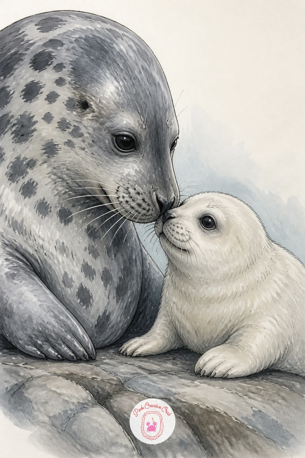Mother Seal Nuzzling Her Pup — Pair a larger seal with a small pup for a tender nose-to-nose nuzzle, a nice next step once single seals feel comfortable. Seal