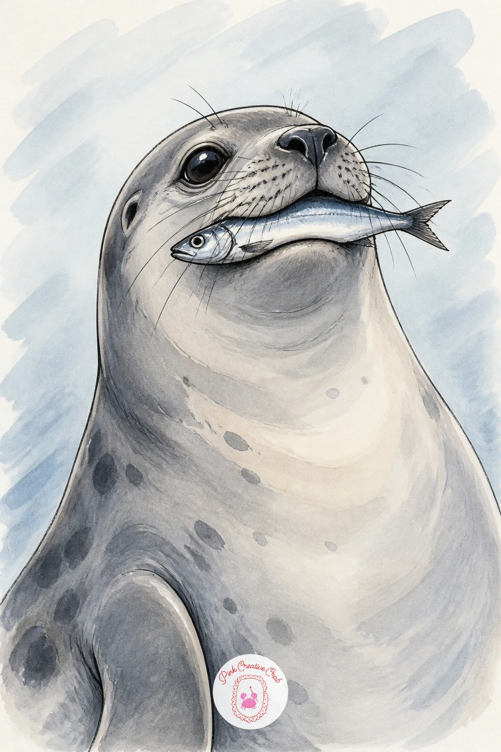 Seal With a Fish in Its Mouth — Give the seal a small triumphant moment with a fish held crosswise in its mouth. Seal drawing